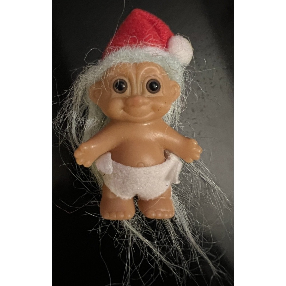 Russ Troll Baby Christmas 3" Blue Hair Diaper Santa Hat